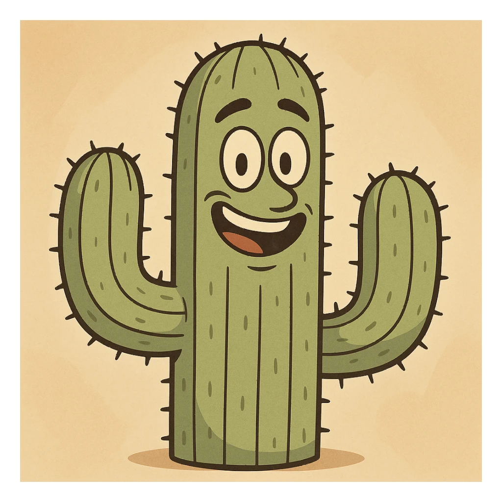 cartoon style cactus with a smiling face sticker