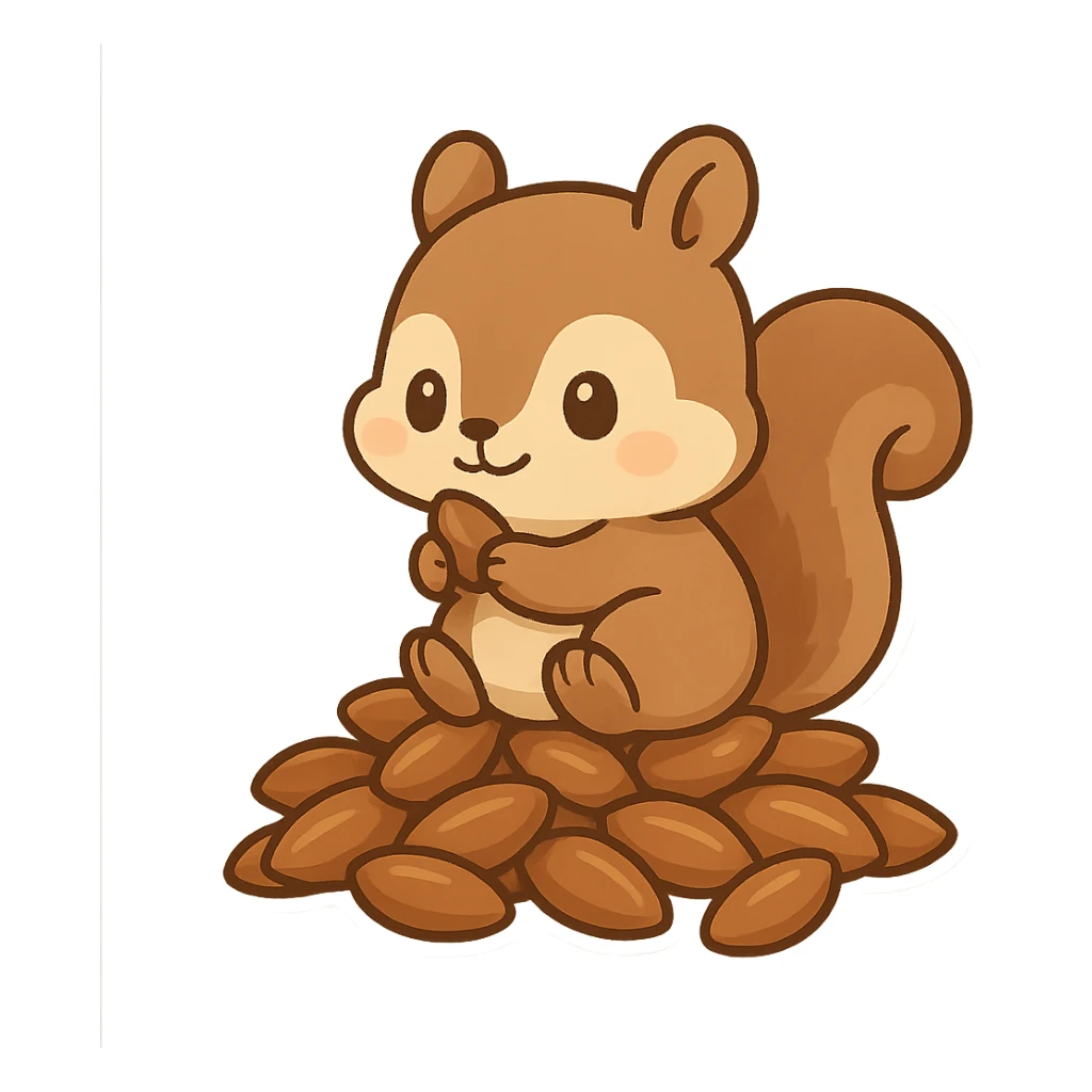 一堆松子，松子上坐着一只小松鼠 sticker