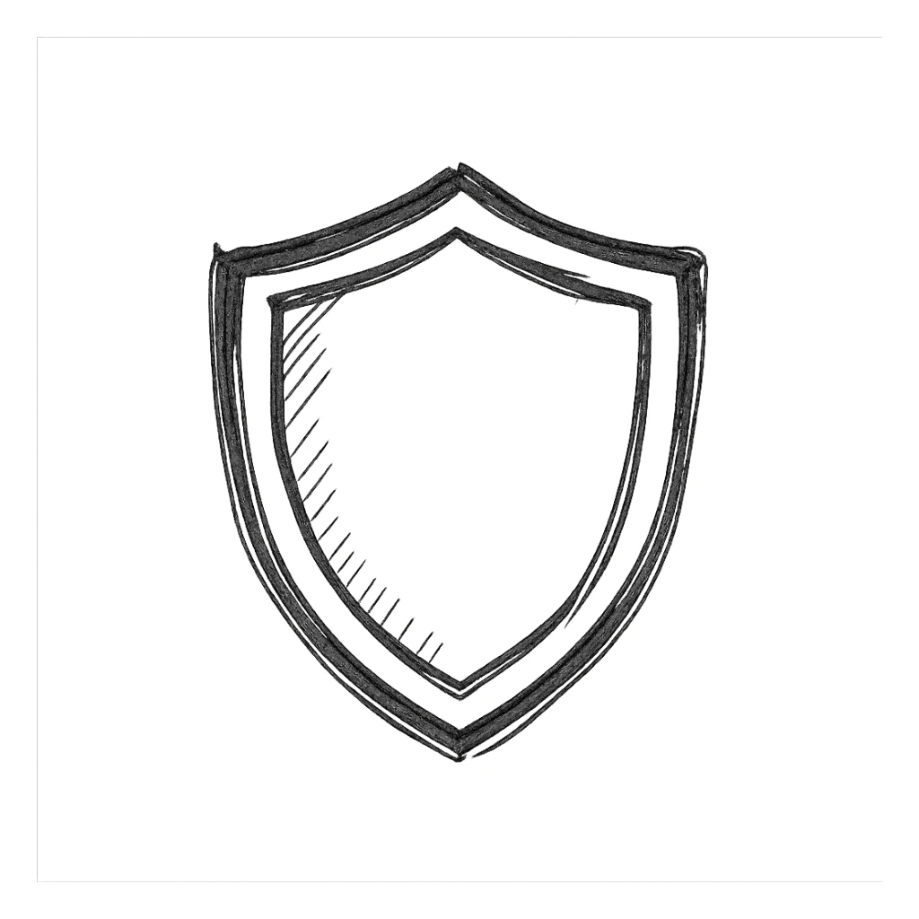 shield icon, bold outline style sticker