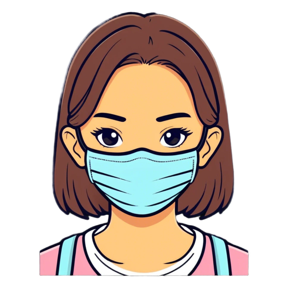 Girl with a face mask sticker