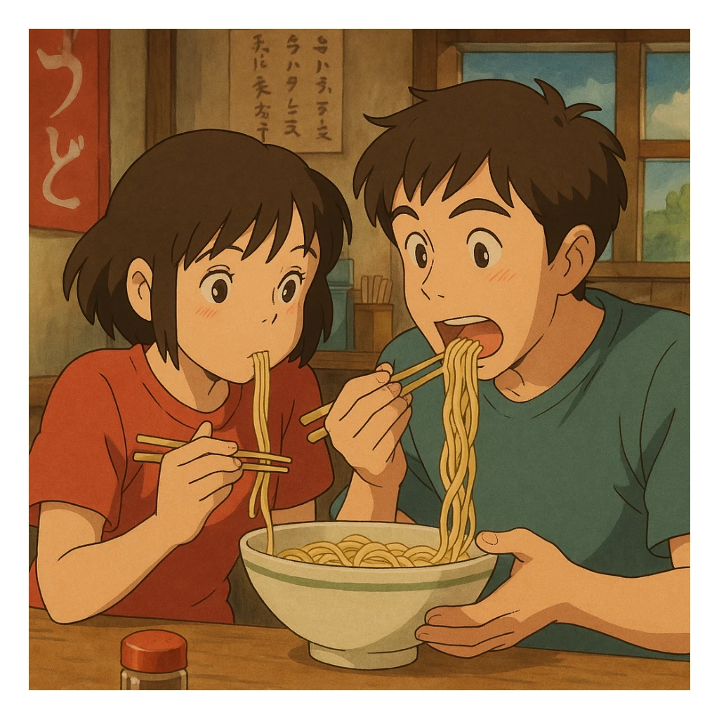 couple eating noodles sticker