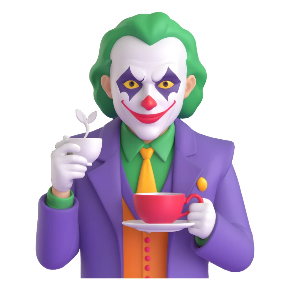 joker holding big tea cup sticker