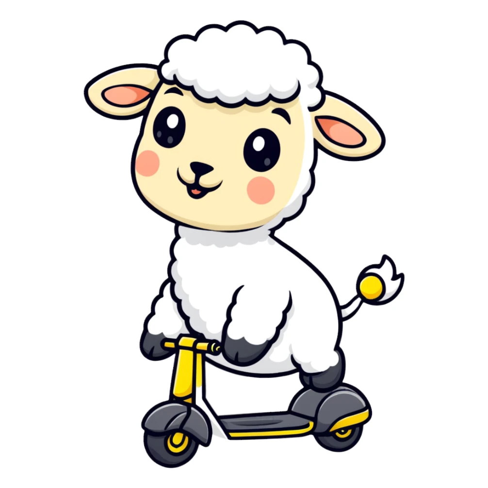 cartoon sheep on a scooter sticker