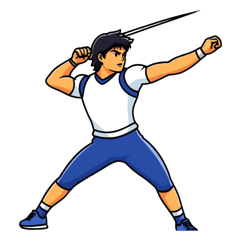 Neeraj Chopra throwing javelin in competition, dynamic pose sticker