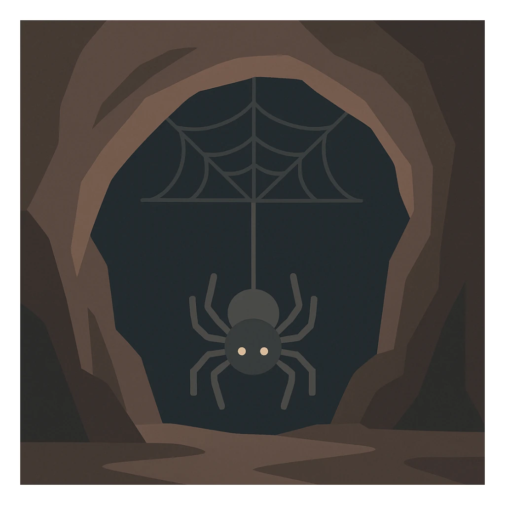 Flat design style spider in the cave sticker