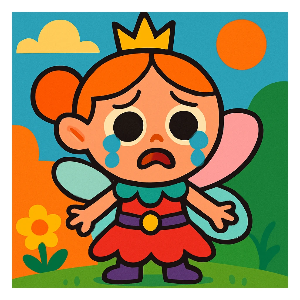 A cute fairytale character crying sticker