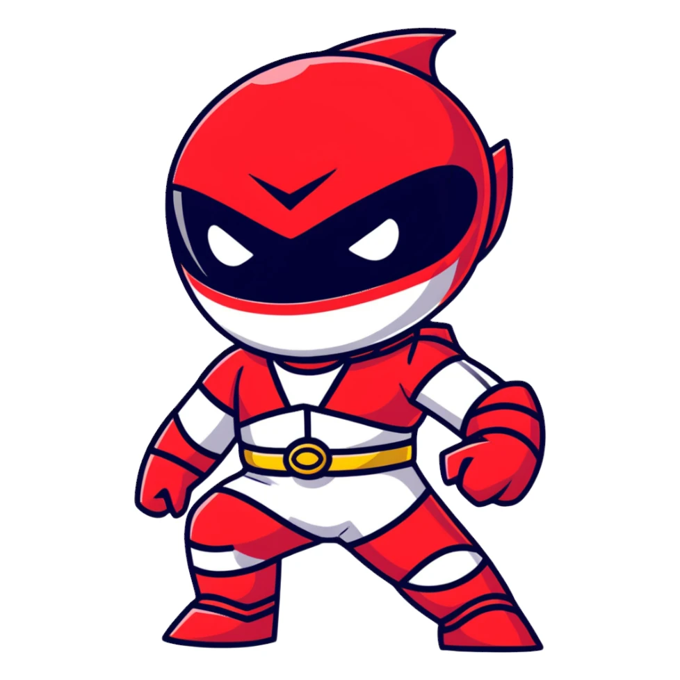 power ranger with a puzzled face cartoon style sticker