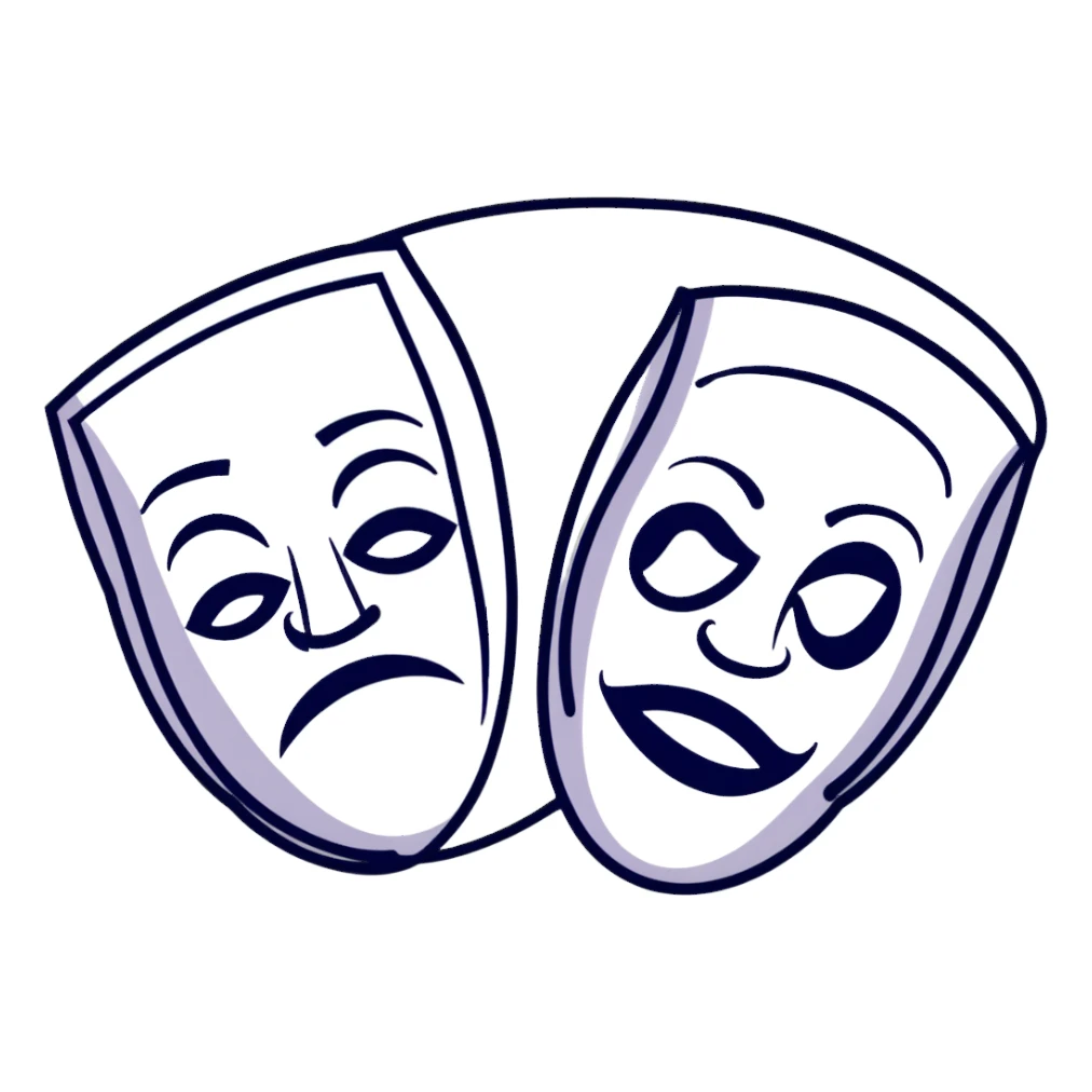theatrical comedy and tragedy masks symbolizing parody sticker