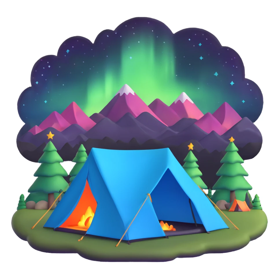camping tent with aurora borealis in sky sticker
