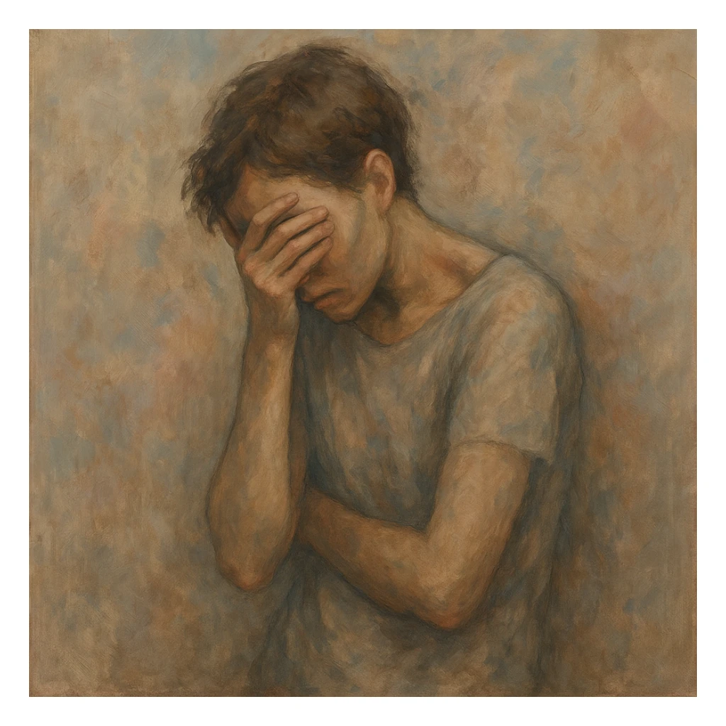 the concept of shame, interpreted visually, emotional expression, body language, subtle colors, abstract background sticker