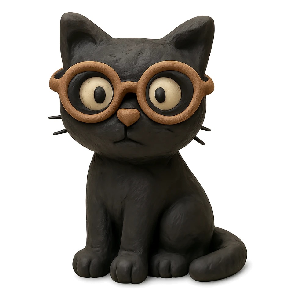 claymation style black cat with glasses sticker