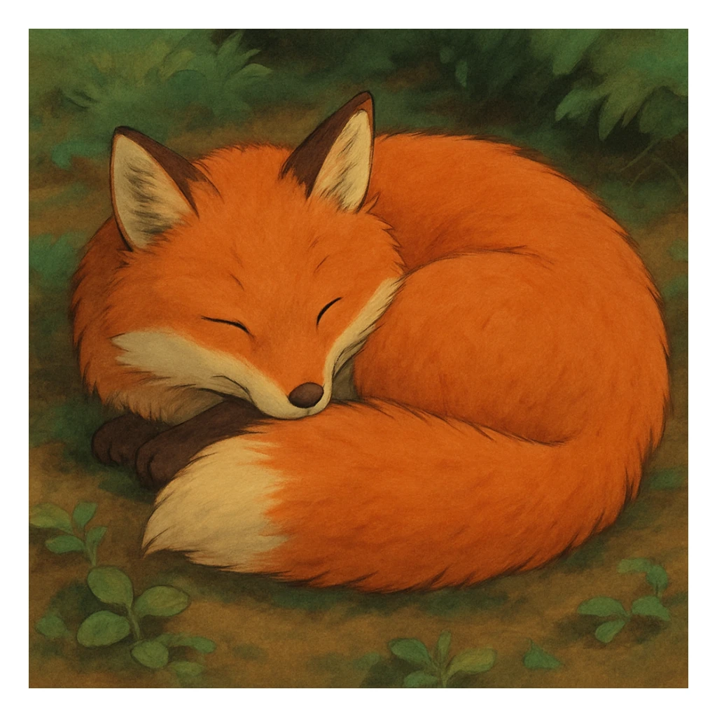 fox curled up sleeping, cozy sticker