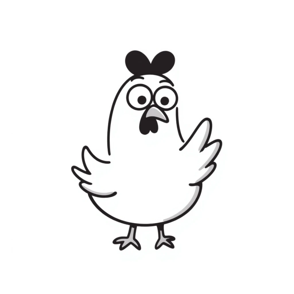 A goofy chicken with big eyes and a surprised expression sticker