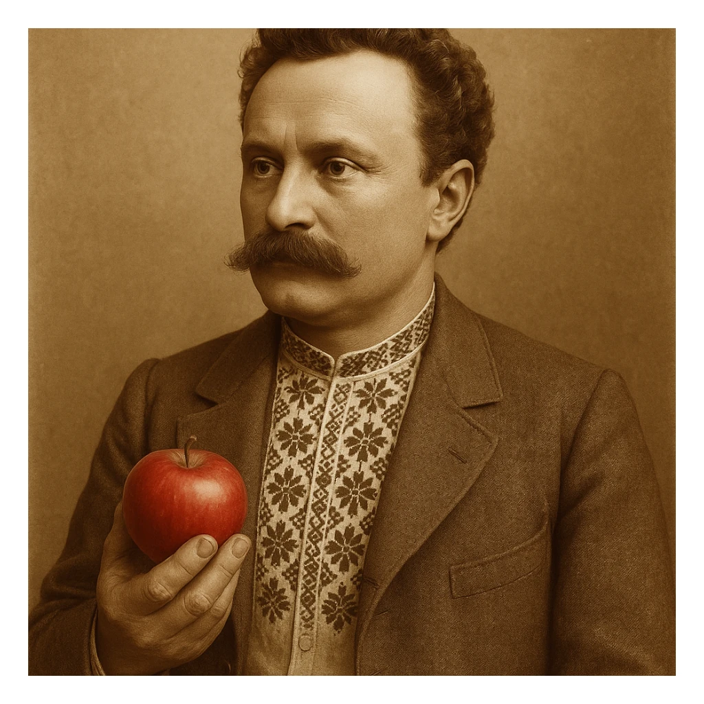 holds a red apple in his hand sticker