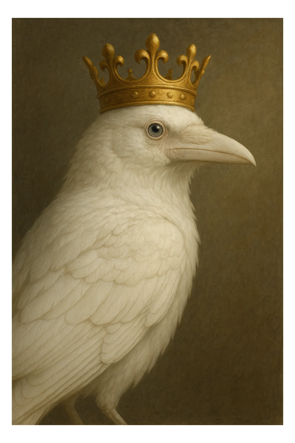 a white crow with a crown sticker