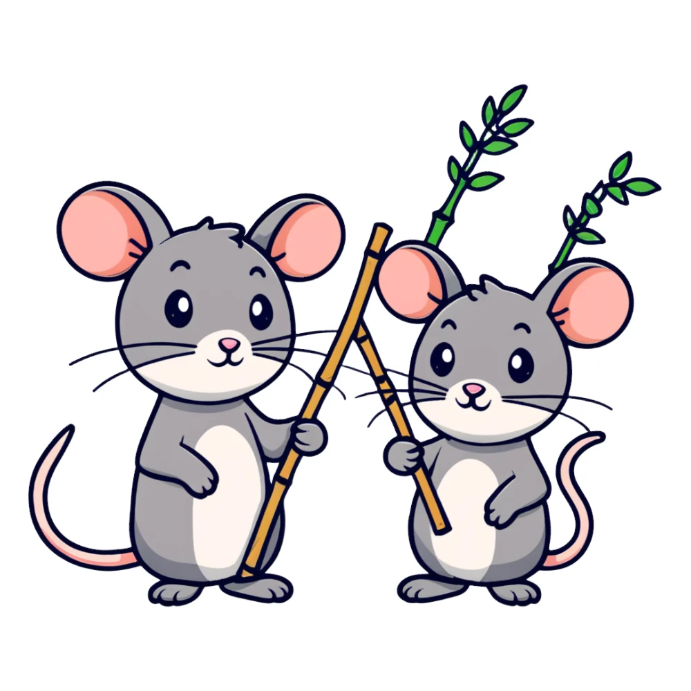 two mice holding bamboo sticks sticker