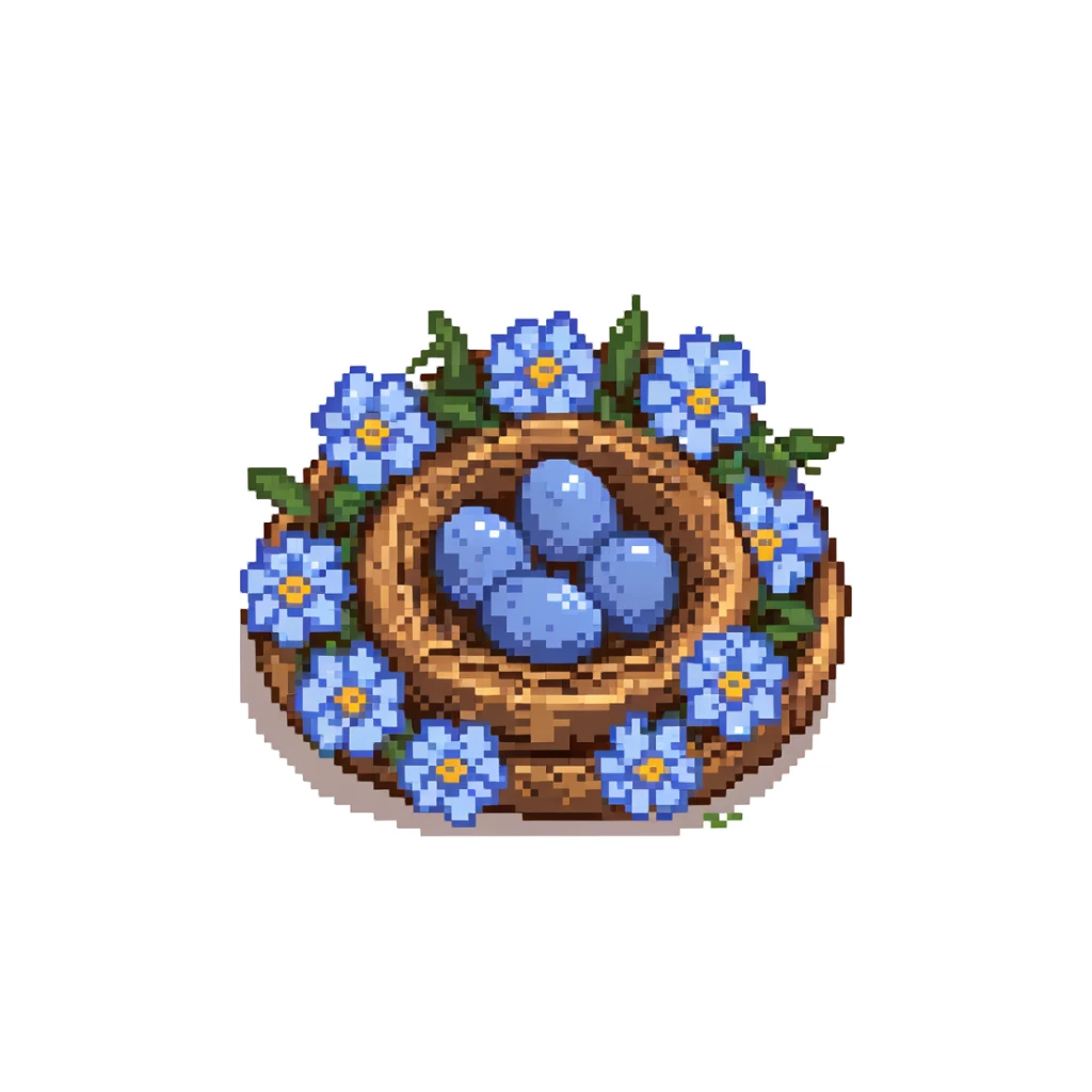 Nest with blue eggs and spring flowers around it sticker