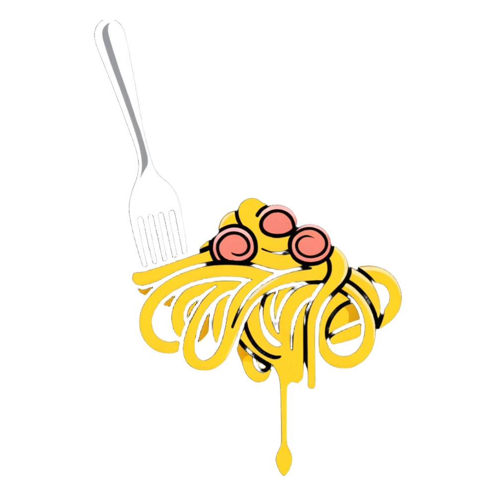 Fork with carbonara spaghetti twirled around it, isolated sticker