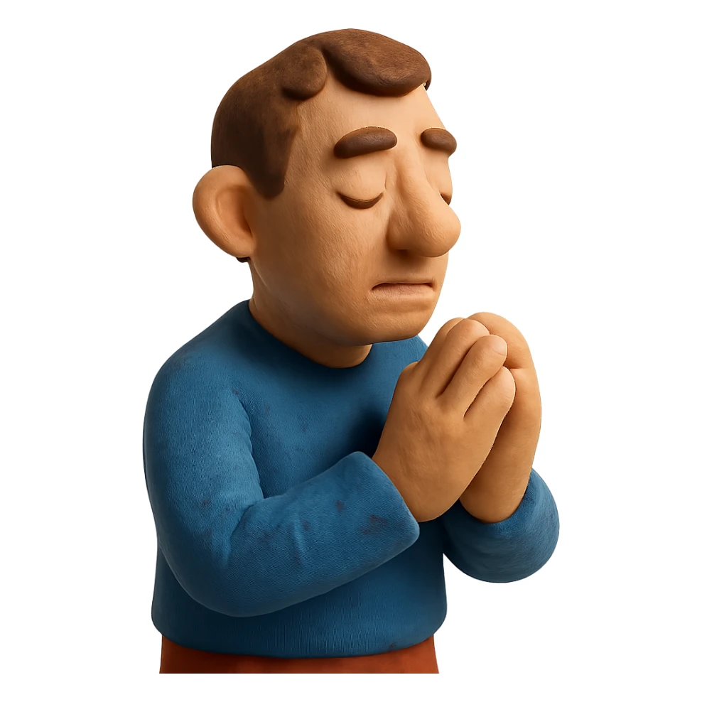 claymation style man praying sticker