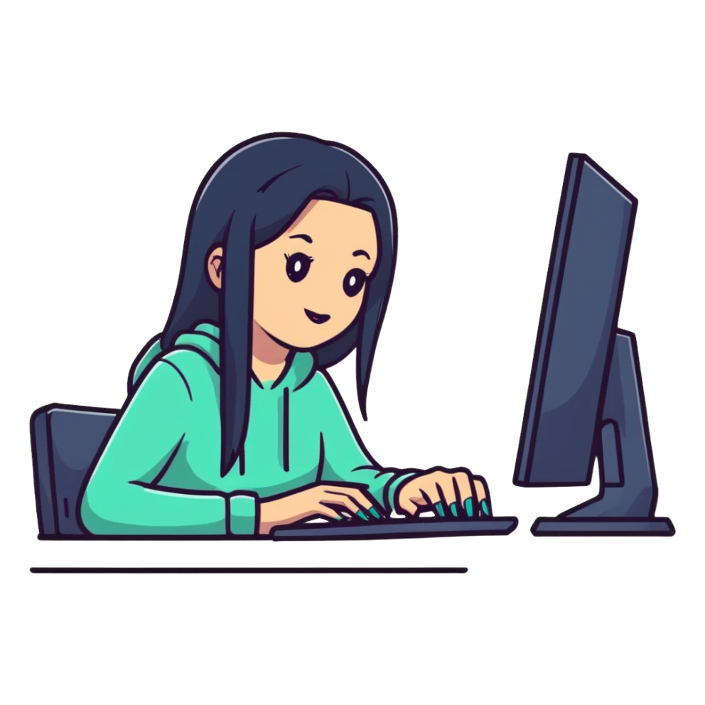 Girl with long nails on the computer  sticker