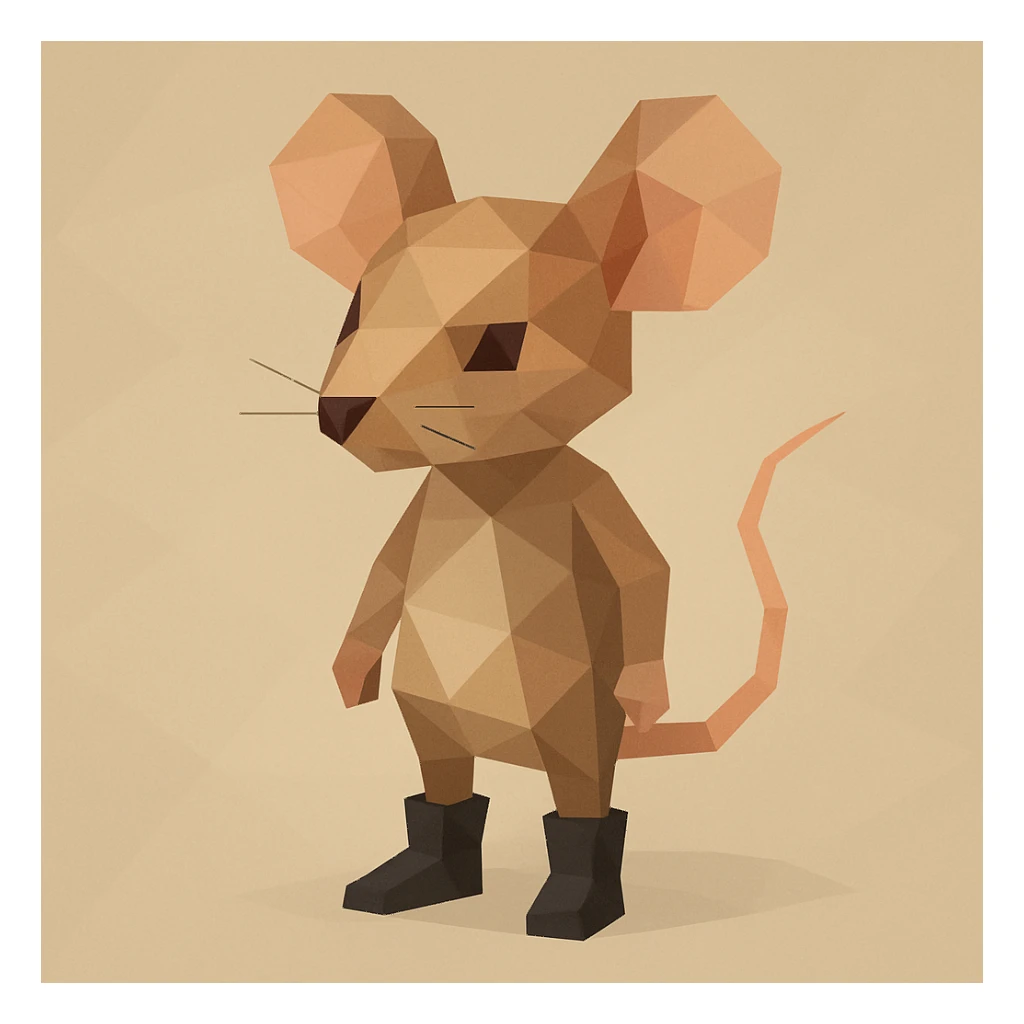 mouse character wearing black boots, low-poly polygonal style, simple background sticker