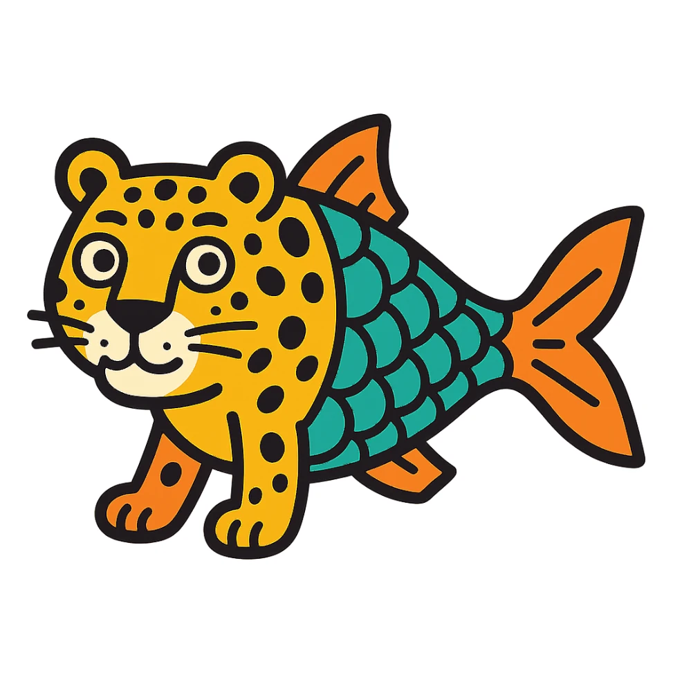 leopard with fish-like body sticker
