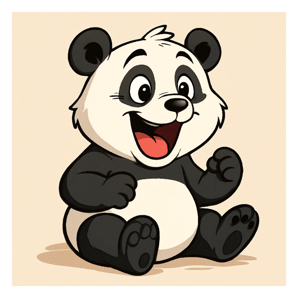 animated panda laughing, expressive, cartoon style sticker