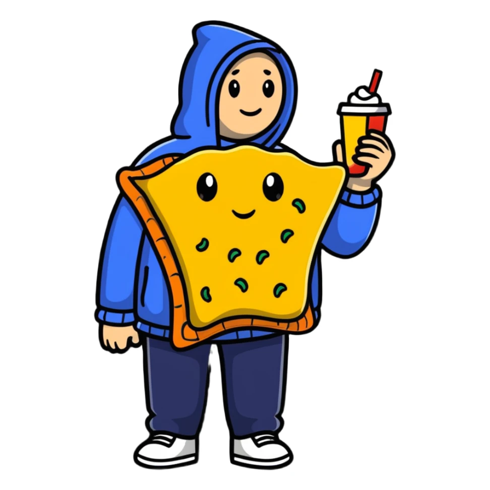 man dressed as a snack sticker