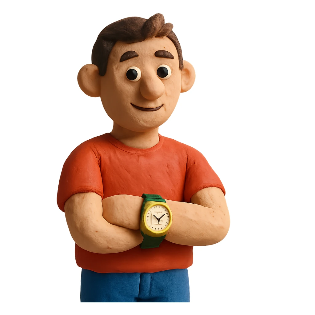 claymation style guy with Rolex watch sticker