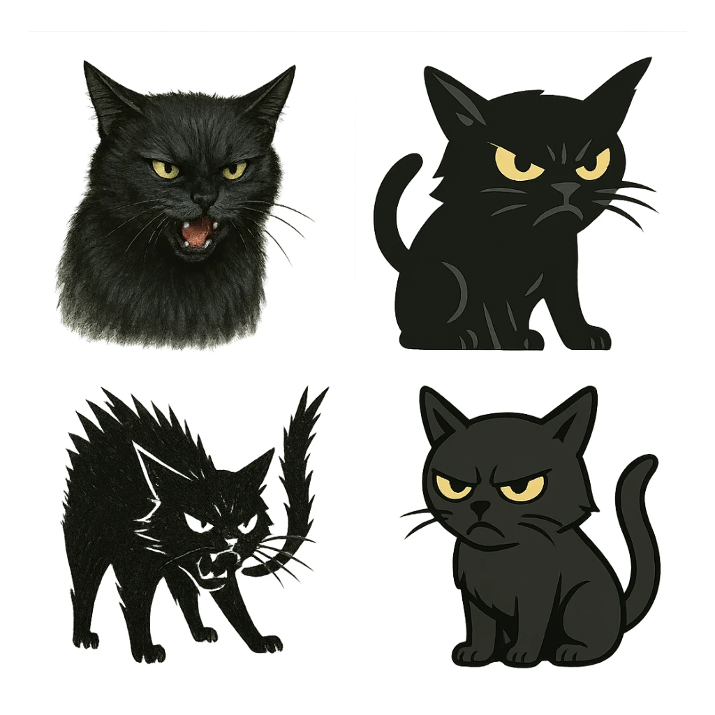 angry black cat, various styles sticker