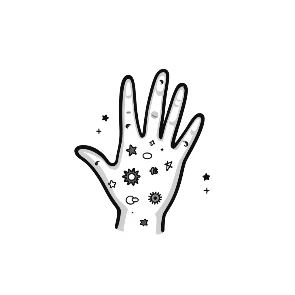 mystical hand with celestial symbols sticker