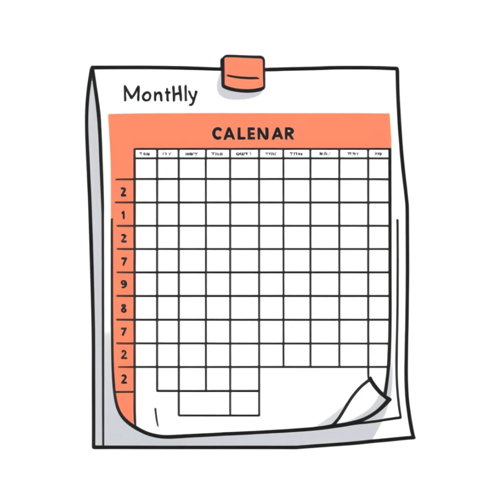 monthly content calendar visual with days and post icons sticker