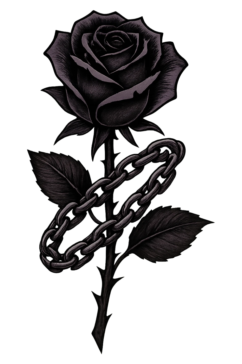 emo rose with a chain, black and purple, no background sticker