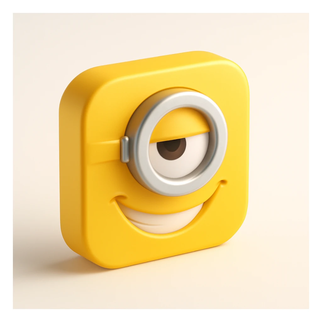 minion face, one eye, mischievous grin, silver goggle, yellow background sticker
