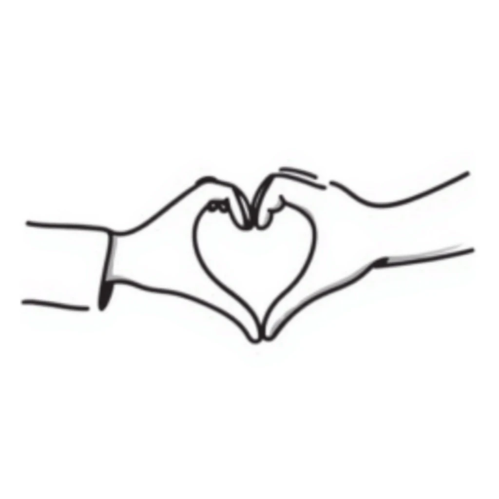 two hands forming a heart shape, hand drawn doodle style sticker