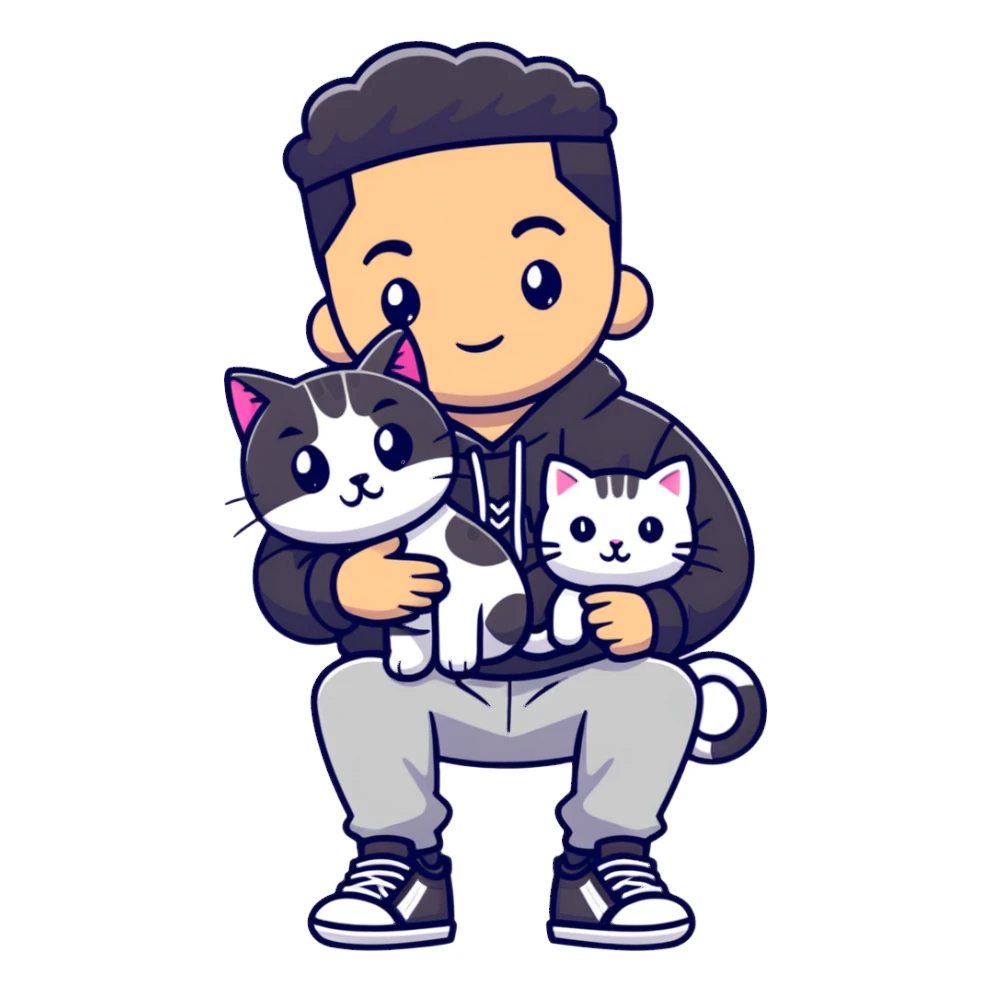 cool rapper guy holding a cute black and white cat sticker