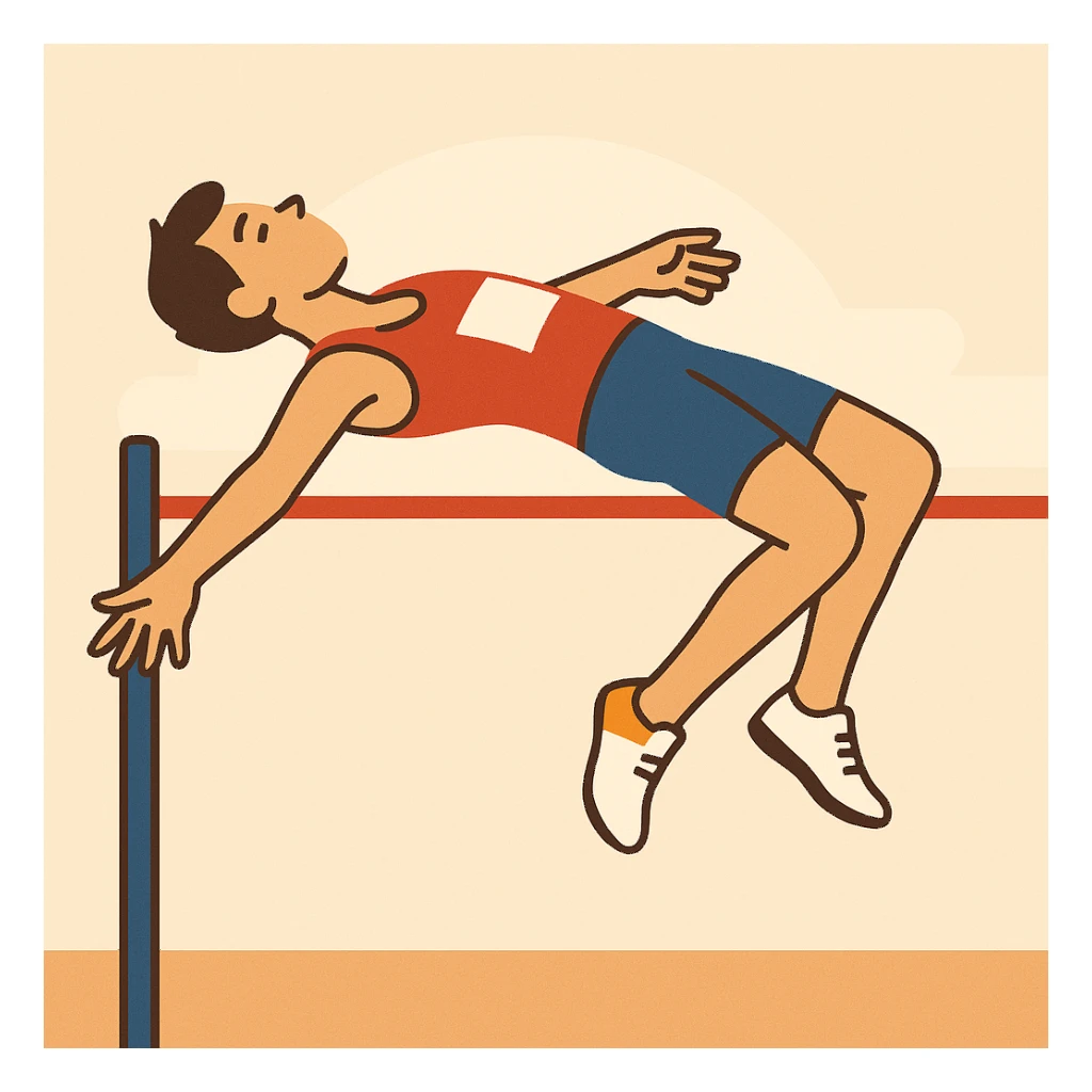 flat toon style high jump athlete with simple background sticker