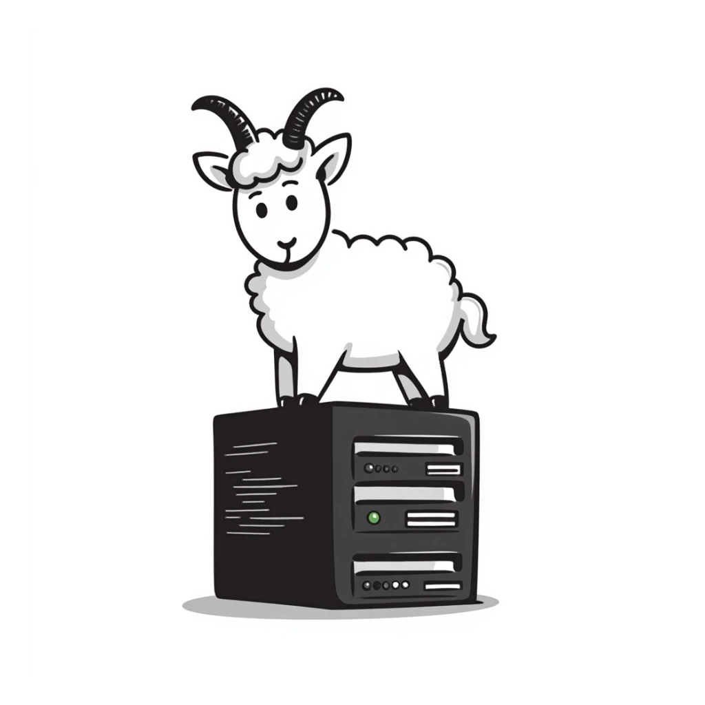 doodle style goat with a database on its head sticker