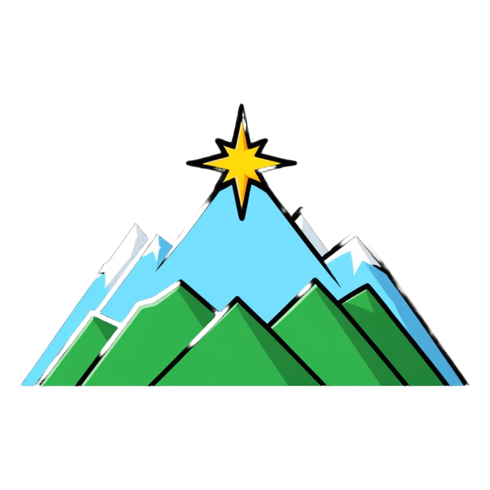 simple eight-pointed star with wide points, with only a basic mountain silhouette on it sticker