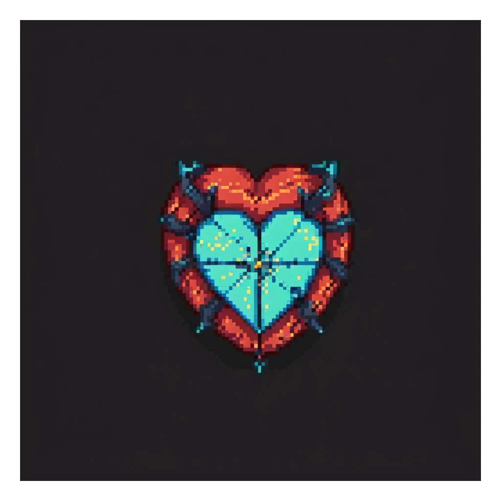 a glowing demon heart with a crack sticker