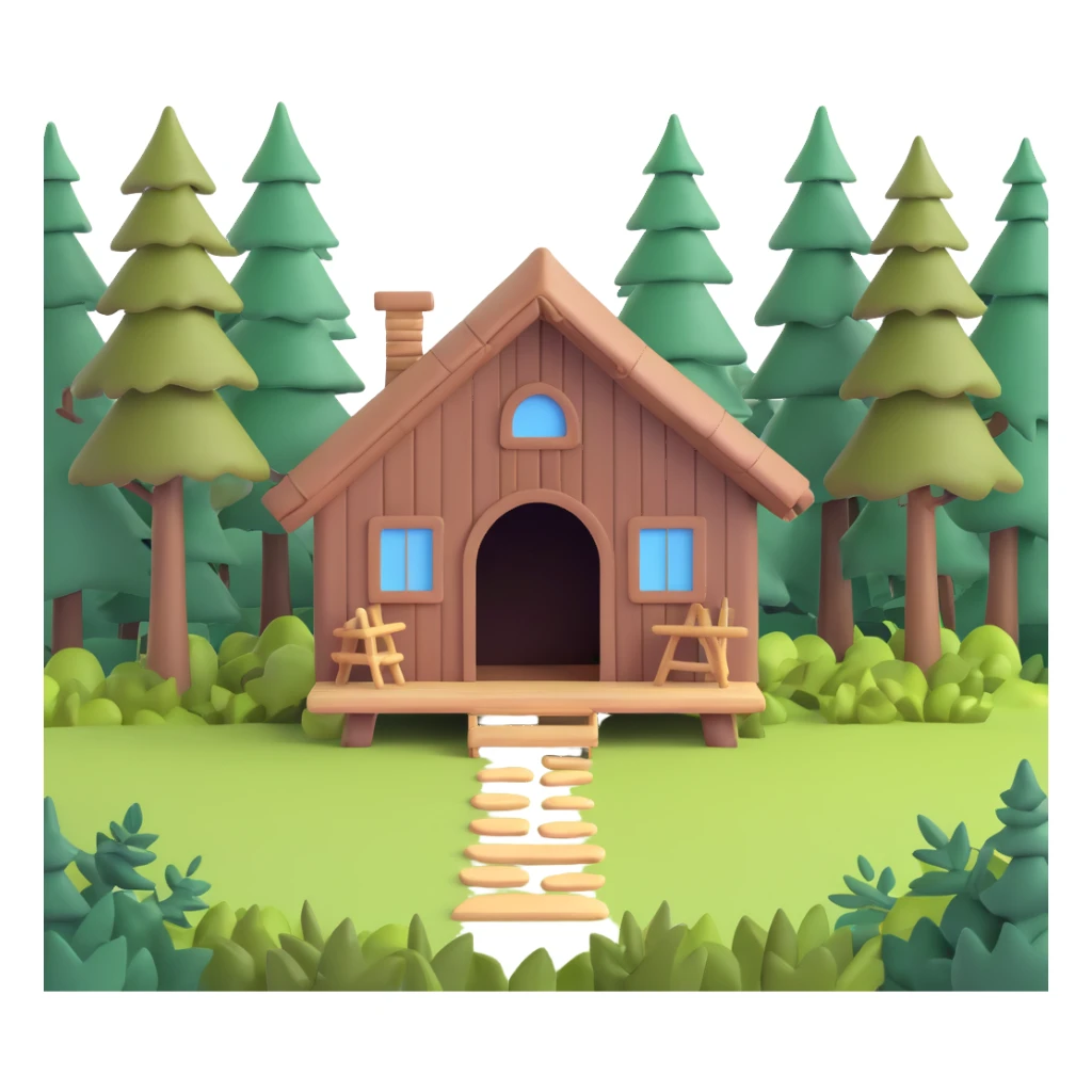 small rustic hut in deep forest surrounded by tall trees sticker