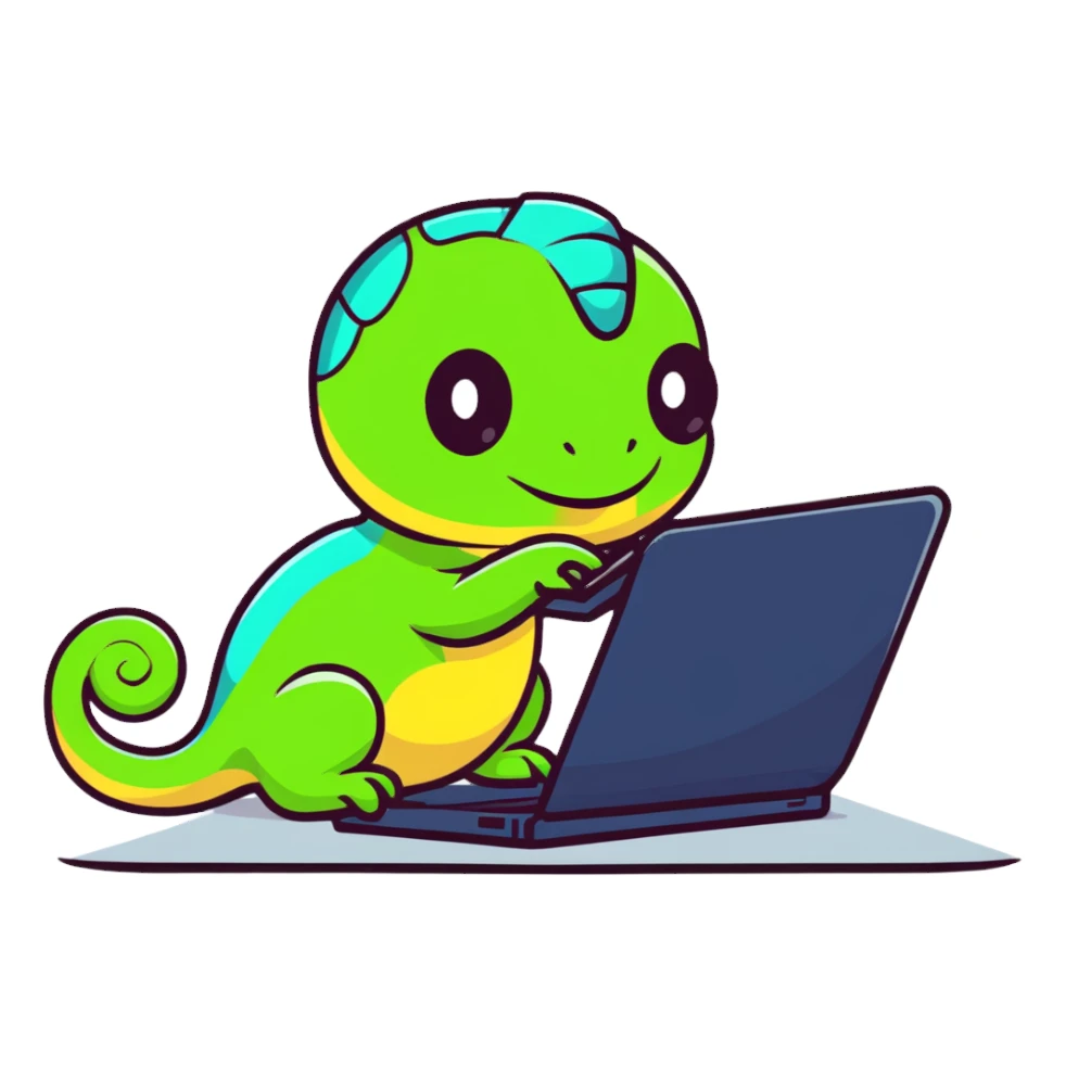 chameleon typing on laptop sticker