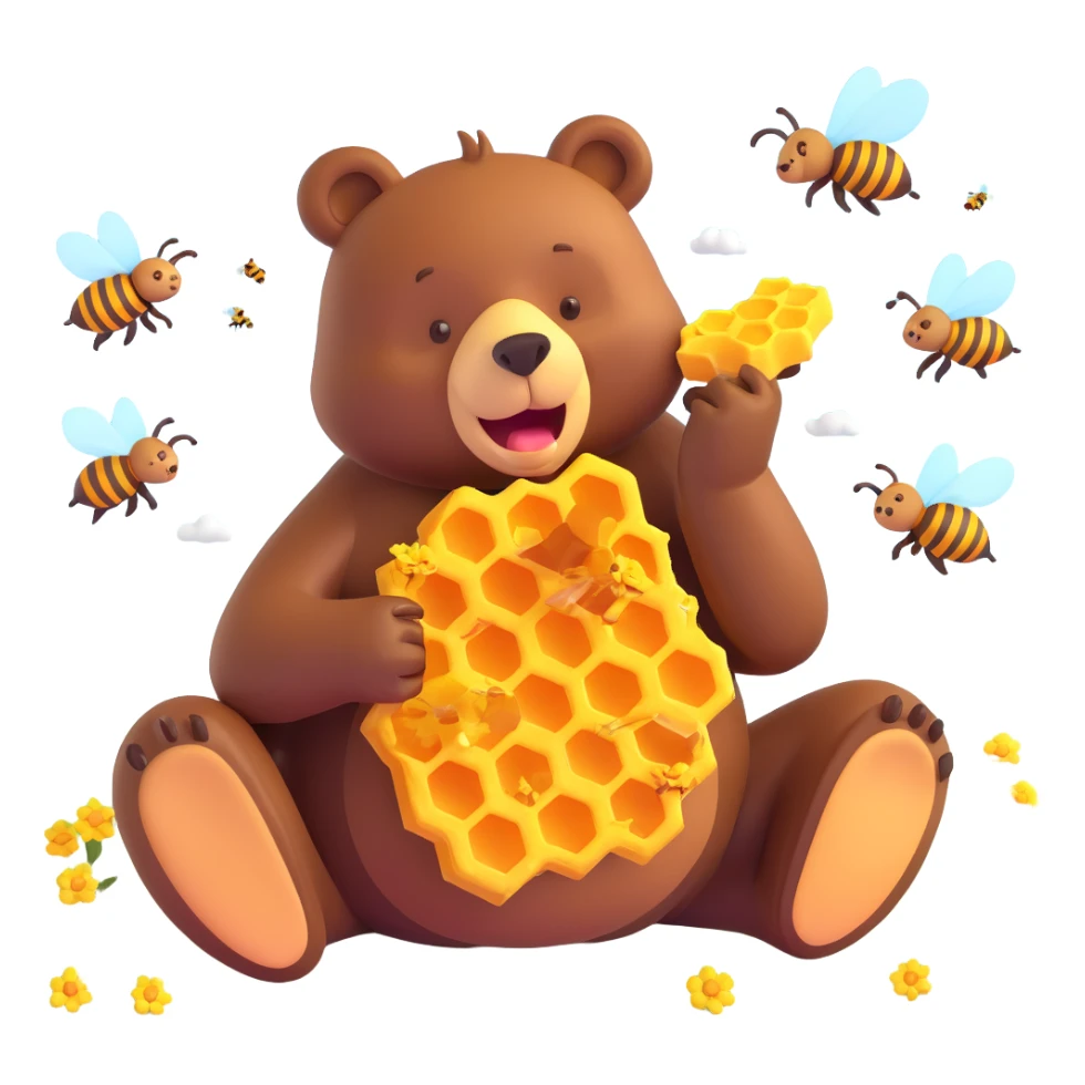 bear eating honeycomb with bees flying around sticker