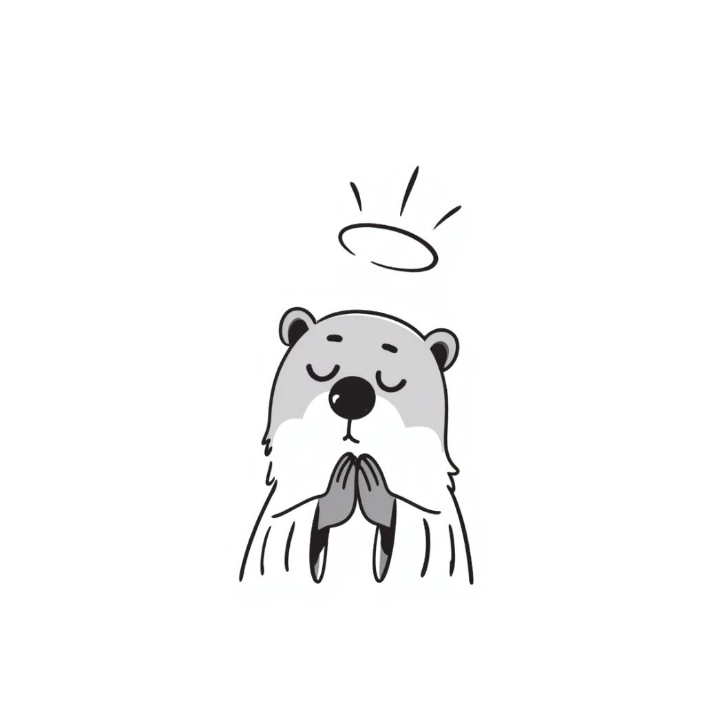 an otter praying, hand drawn doodle style sticker