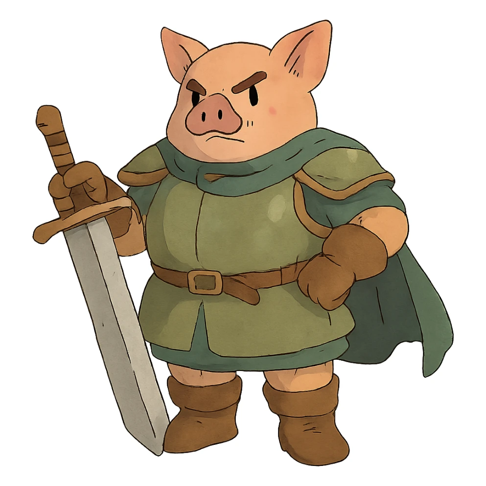 ghibli style pig warrior sticker