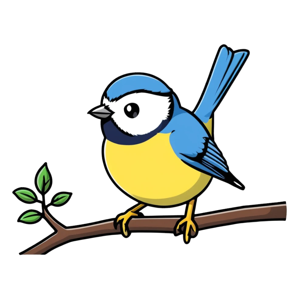 Eurasian blue tit bird on branch sticker
