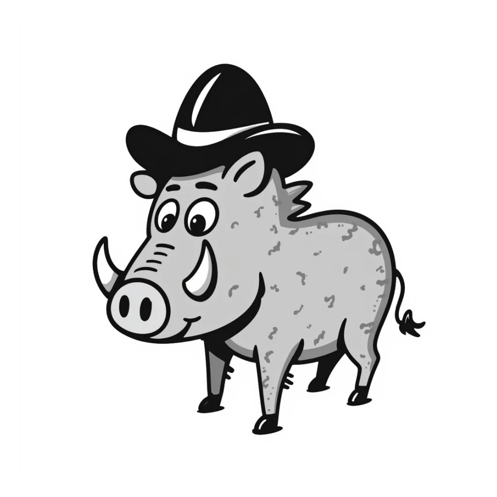 warthog with a hat, hand drawn doodle style sticker