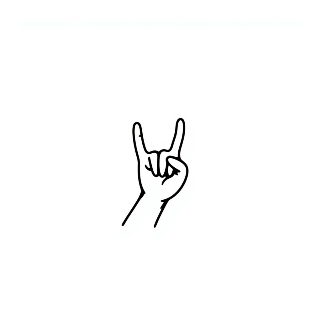 symmetrical hand making rock sign (horns), stylized doodle style, square format, emoji style sticker