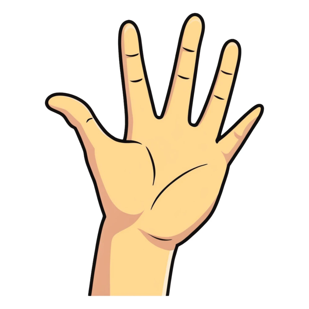 open human hand, palm facing forward, cartoonish, simple background sticker