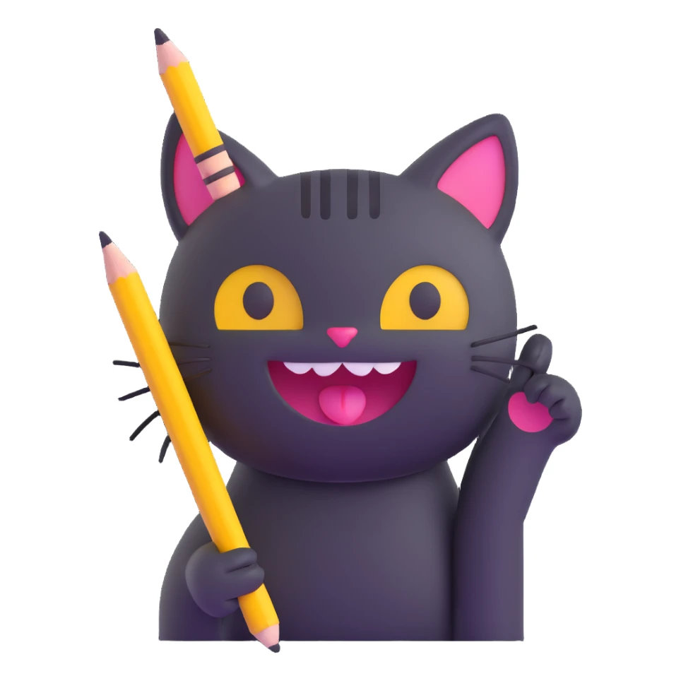 cat holding a pencil and drawing smiley faces sticker
